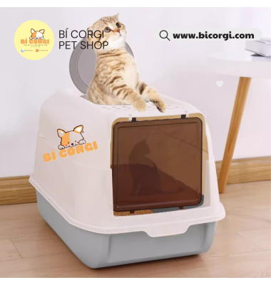 Nhà vệ sinh cho mèo có nắp đậy chống văng tặng xẻng