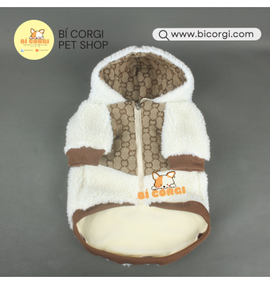 Áo cho chó mèo mùa đông có nón Gucci nâu