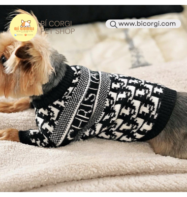 Áo len Dior luxury tone trắng đen cho chó mèo