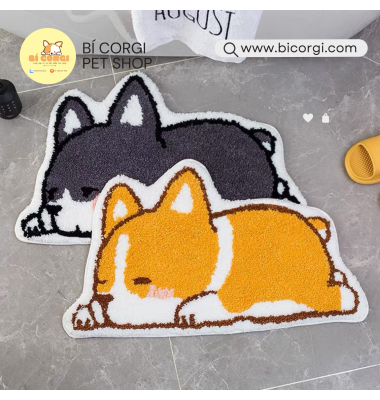 Thảm Lau Chân Hình CORGI Lông Cừu, Thấm Nước Chống Trượt Nhà Tắm, Nhà Bếp