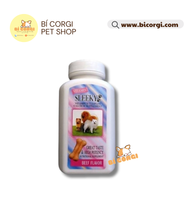 Viên Bổ xung Vitamin và canxi Sleeky lọ 140g Hàng thái - Vị Thịt Bò